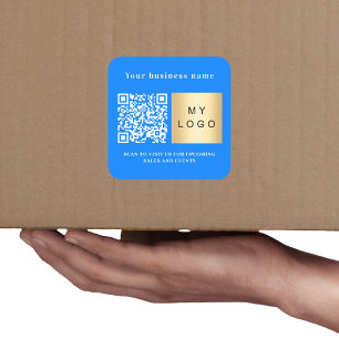 Firmenname hellblaues Logo qcode Quadratischer Aufkleber