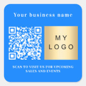 Firmenname hellblaues Logo qcode Quadratischer Aufkleber (Vorderseite)