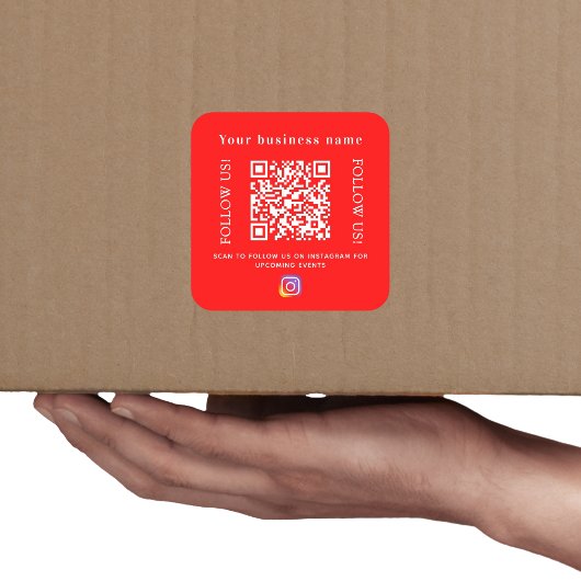 Firmenname hellroter Qr-Code Instagram Quadratischer Aufkleber
