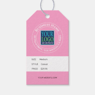 Firmenname, Logo Adresse Pink & White Preisschild Geschenkanhänger