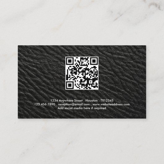 Firmenname Logo QR Code Schwarzes Imitat Leder Visitenkarte (Rückseite)