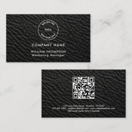 Firmenname Logo QR Code Schwarzes Imitat Leder Visitenkarte