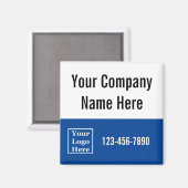 Firmenname Logo Telefonnummer blau und weiß Magnet (Vorderseite/Rückseite)