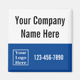 Firmenname Logo Telefonnummer blau und weiß Magnet