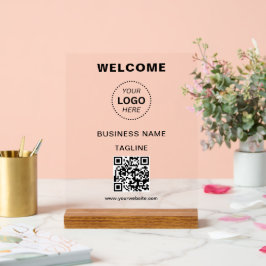 Firmenname Logo und QR-Code Begrüßung Akryllische  Acrylschild
