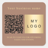 Firmenname Mocca braunes Logo qr Code Quadratischer Aufkleber (Vorderseite)