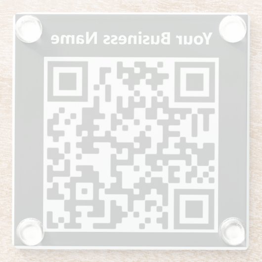 Firmenname plus QR-Code auf einem Glasuntersetzer (Rückseite)