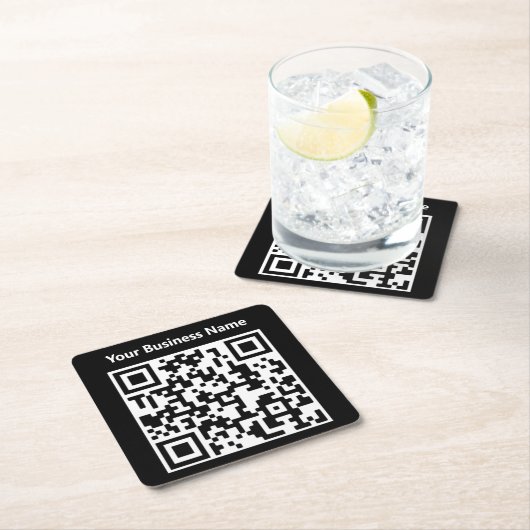 Firmenname plus QR-Code auf einem Rechteckiger Pappuntersetzer (Vor Ort)
