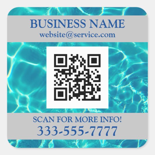 Firmenname Promo, QR Code, Wasser, Blauer Text Quadratischer Aufkleber (Vorderseite)