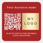 Firmenname rotes Logo qr Code Quadratischer Aufkleber (Vorderseite)