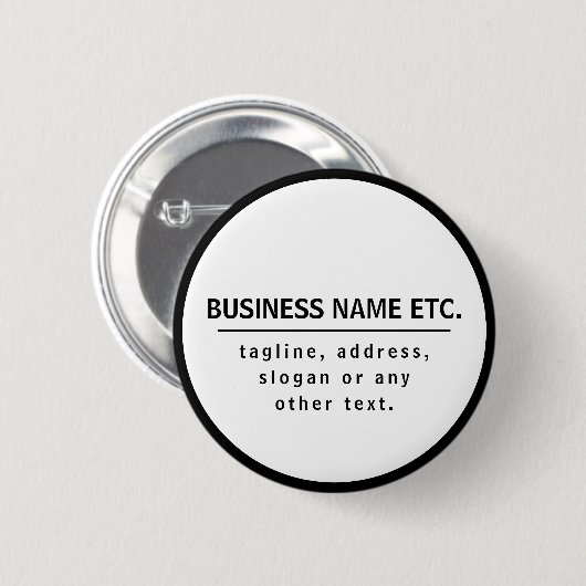 Firmenname & Slogan/anderer Text | Schwarz/Weiß Button (Vorne & Hinten)