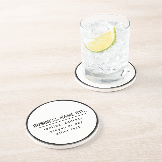 Firmenname & Slogan/anderer Text | Schwarz/Weiß Getränkeuntersetzer (Seite)