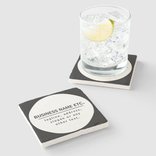 Firmenname & Slogan/anderer Text | Schwarz/Weiß Steinuntersetzer (Seitenansicht)