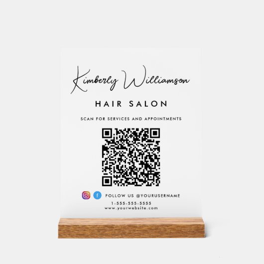 Firmenname Stilvolle Signatur-Script QR-Code Acrylschild (Vorderseite)