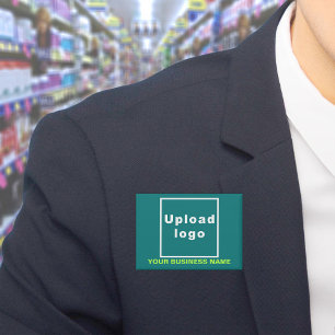 Firmenname und Logo auf Aquamarinem grünen Rechtec Button