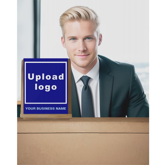 Firmenname und Logo auf blauem Acrylzeichen Acrylschild