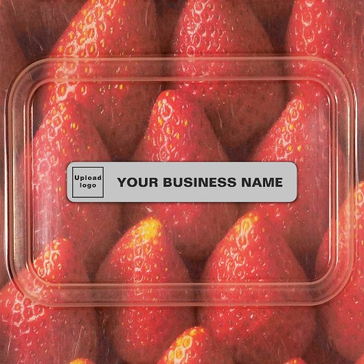 Firmenname und Logo auf dem grauen, schlanken Etik Etiketten