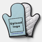 Firmenname und Logo auf dem hellblauen Ofen-Mitt Ofenhandschuh (Vorderseite/Rückseite)