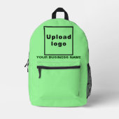 Firmenname und Logo auf dem hellgrünen Rucksack (Vorderseite)