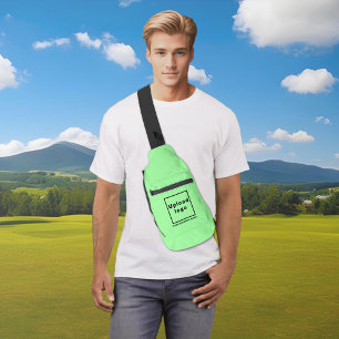 Firmenname und Logo auf der hellgrünen Sling-Verpa Crossbody Bag