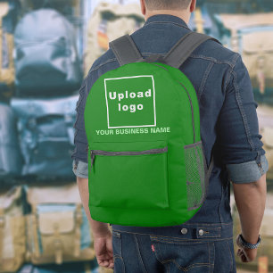 Firmenname und Logo auf grünem Rucksack