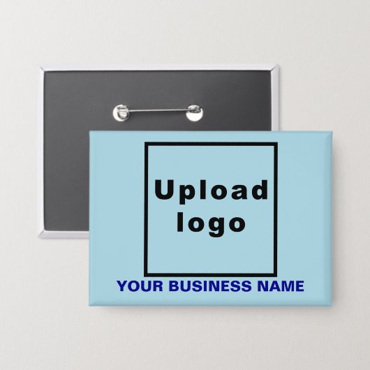 Firmenname und Logo auf hellblauem Rechteck Button (Vorderseite/Rückseite)