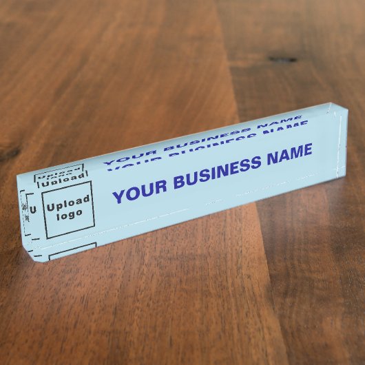 Firmenname und Logo auf hellblauer Akryline Namensplakette (Seite)