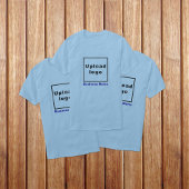 Firmenname und Logo auf hellblauer T - Shirt