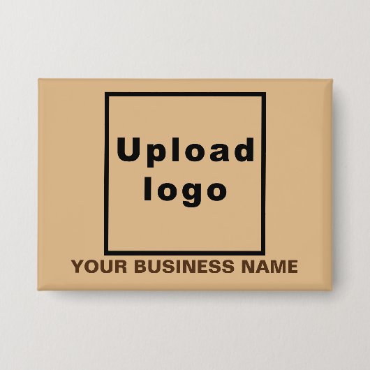 Firmenname und Logo auf hellbraunem Rechteck Button (Vorderseite)