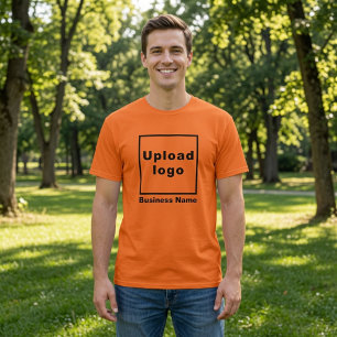 Firmenname und Logo auf Orange T - Shirt