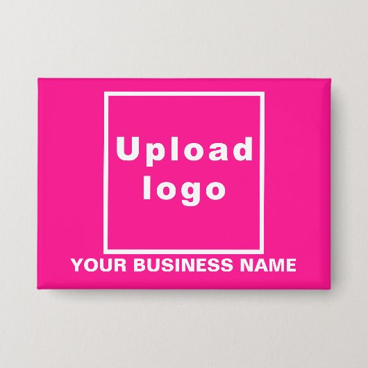 Firmenname und Logo auf rosa Rechteck Button (Vorderseite)