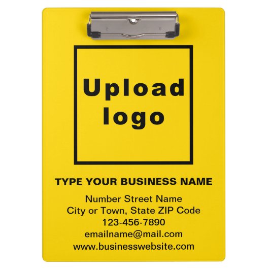 Firmenname und Logo in der gelben Zwischenablage Klemmbrett (Vorderseite)