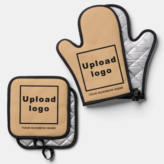 Firmenname und Logo in hellbraun Ofenhandschuh & Topflappen-Set (Vorderseite/Rückseite)