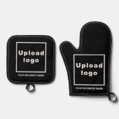 Firmenname und Logo in Schwarz Ofenhandschuh & Topflappen-Set (Vorderseite)