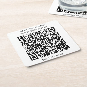 Firmenname und QR-Code-Menü Rechteckiger Pappuntersetzer