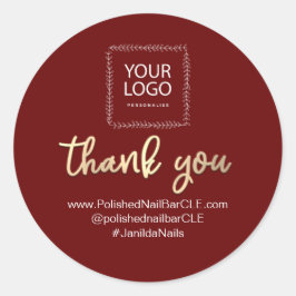 Firmenname Vielen Dank, dass Sie Gold Burgundy kau Runder Aufkleber