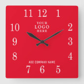 Firmenname Werberotes Firmenlogo hinzufügen Quadratische Wanduhr (Vorderseite)
