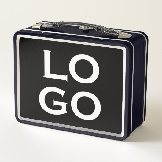 Firmenspezifische oder geschäftliche Logo auf schw Metall Brotdose (Rückseite)