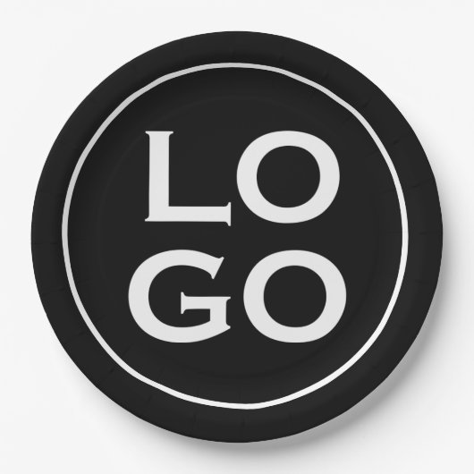Firmenspezifische oder geschäftliche Logo auf schw Pappteller (Vorderseite)