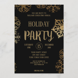 Firmenweihnachtsfeier Schwarz und Gold Glitter Einladung