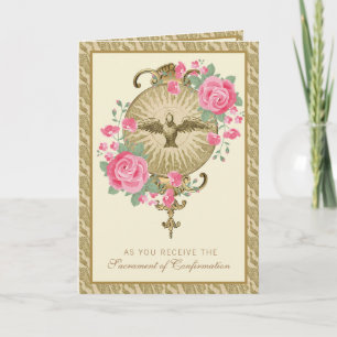 Firmpatron Sakrament religiöse rosa Rosen Feier Feiertagskarte