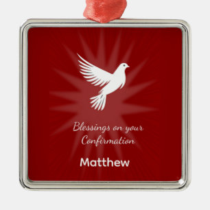 Firmung Religiös Rote Taube Strahlen Design Ornament Aus Metall