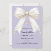 Firmungsknicks ivory Perlen Mädchen Lavendel Einladung (Vorderseite)