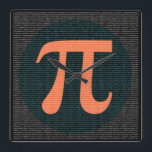 First 10,000 digits of Pi in blue and orange Quadratische Wanduhr<br><div class="desc">This wonderfully geeky design is the perfect gift idea for an engineering student, or any math geek in general. It features Pi, the famous mathematical symbol and number. This number is closely related to the circle, which also makes its appearance in the design, very lightly shaded over the digits. Pi...</div>