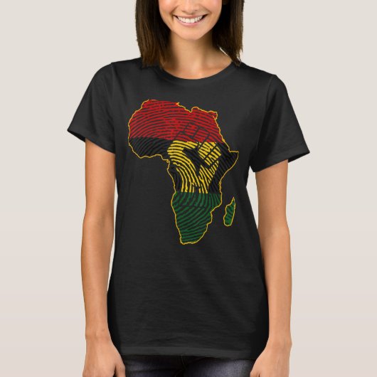 First Africa Map African Flag Fingerprint Black T-Shirt (Vorderseite)