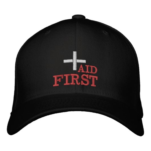 First Aid embroidered baseball cap Red / B|ack Bestickte Baseballkappe (Vorderseite)