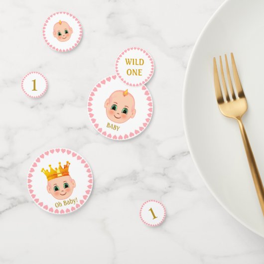 First Baby Birthday Party & Hearts on White Konfetti (Gruppe)