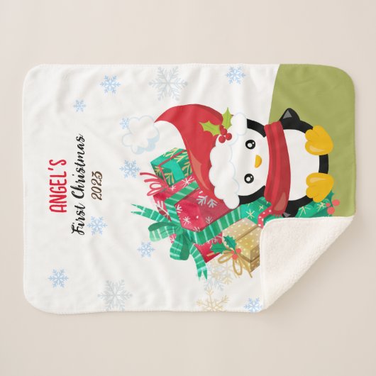 First Baby Girl Christmas Penguin Sherpa Blanket Sherpadecke (Vorderseite (Horizontal))