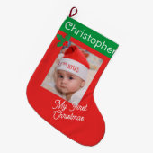 First Baby's Foto Individuelle Name Boy oder Girl Großer Weihnachtsstrumpf (Vorderansicht (hängend))
