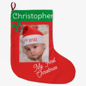 First Baby's Foto Individuelle Name Boy oder Girl Großer Weihnachtsstrumpf (Vorderseite)